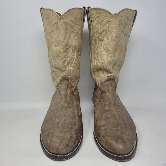 Vintage Justin Boots EXOTIC Mens 9.5D Beige Tan Leather Western Cowboy USA B1707 - Picture 3 of 15